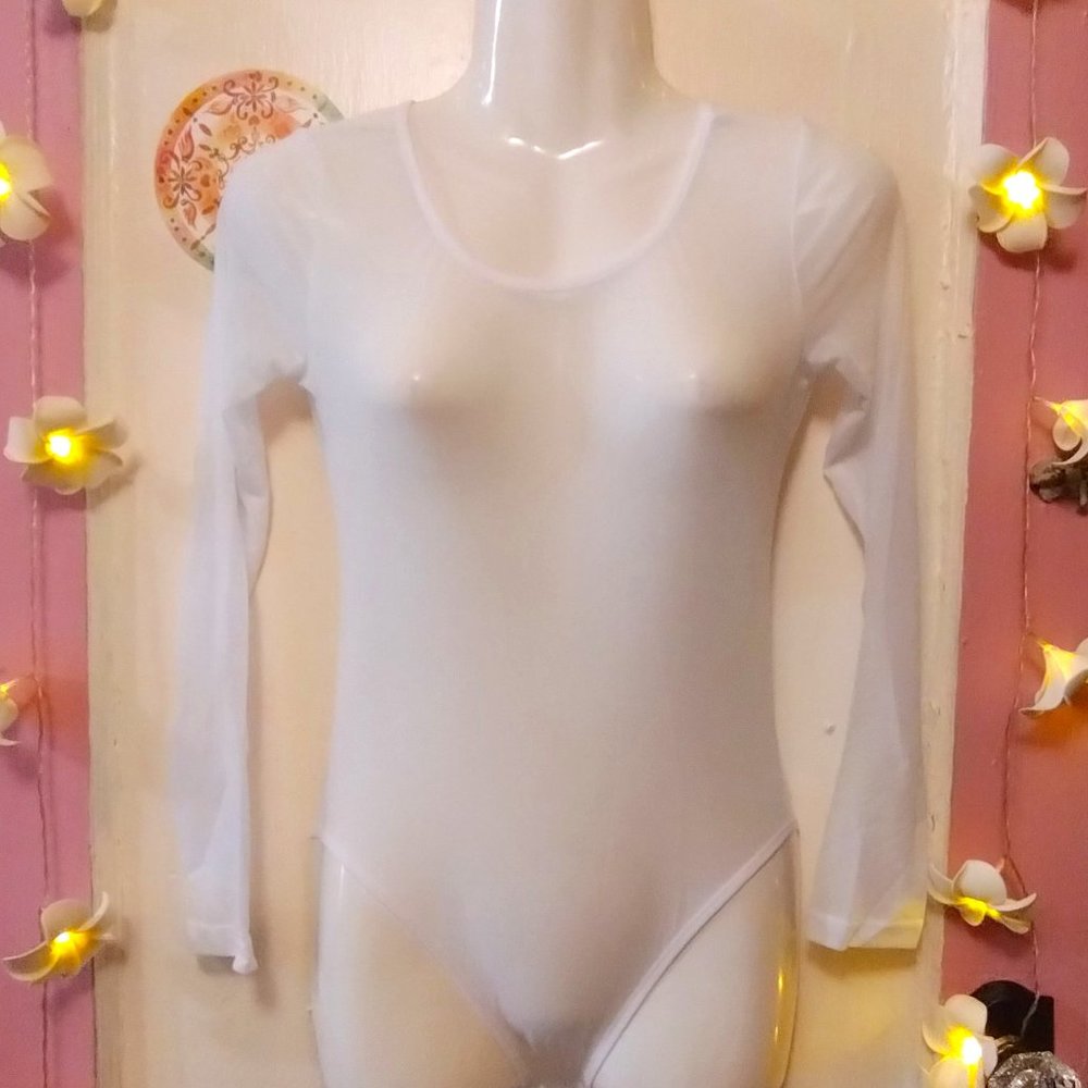 White Sheer (S) Mesh Bodysuit - NWOT